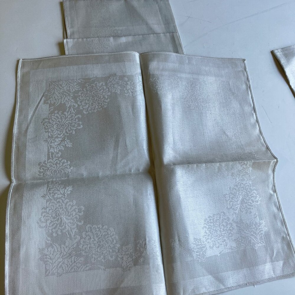 Irish linen damask vintage napkins set of four silver shade - Picture 7 of 9